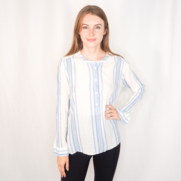 J. Crew Tops - J. CREW Collarless Popover Seashore Stripped Top